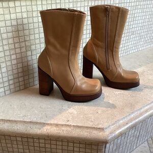 NEW VINTAGE Steve Madden Chunky Square Toe Leather Boots Size 5 1/2 NEVER WORN